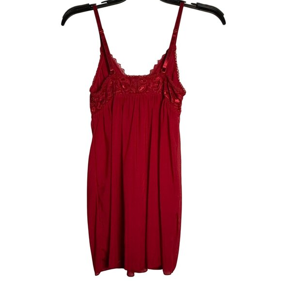 Babydoll Slip Top Women S VTG Red Lace Chemise Silky Sheer Sleepwear Adjustable - Picture 4 of 6